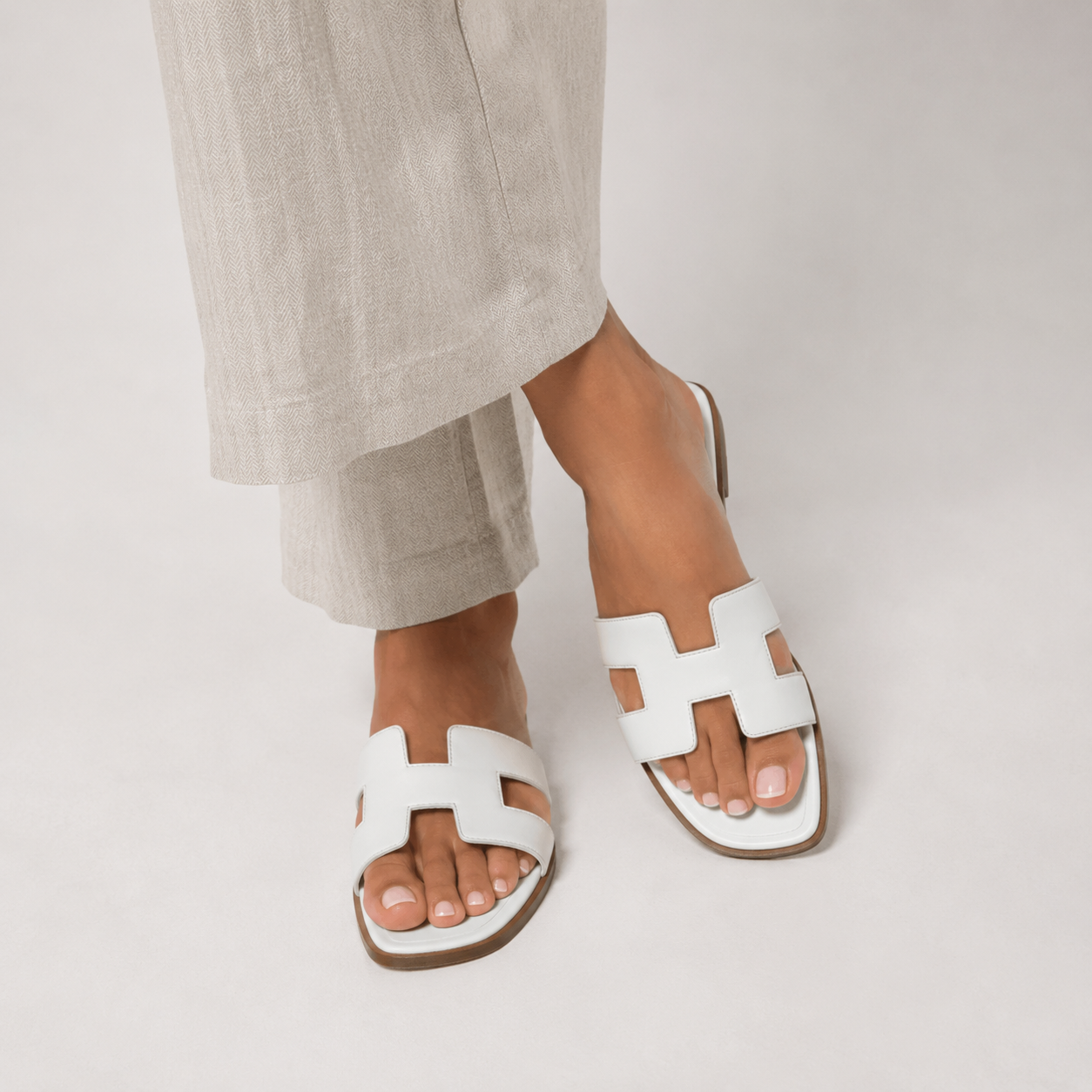 Women's Orthopedic Leather Slide Sandals | H Strap Flat Summer Slippers