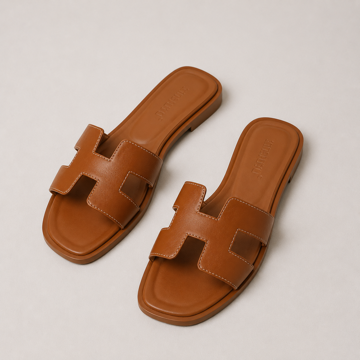 Women's Orthopedic Leather Slide Sandals | H Strap Flat Summer Slippers