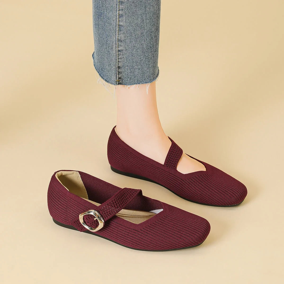 Women's Orthopedic Mary Jane Flats | Square Toe Breathable Knit Shoes