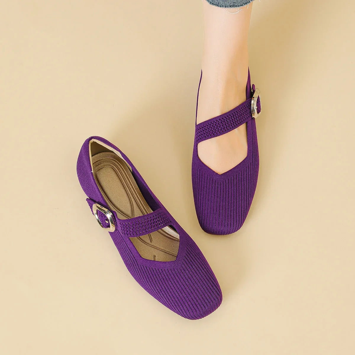 Women's Orthopedic Mary Jane Flats | Square Toe Breathable Knit Shoes