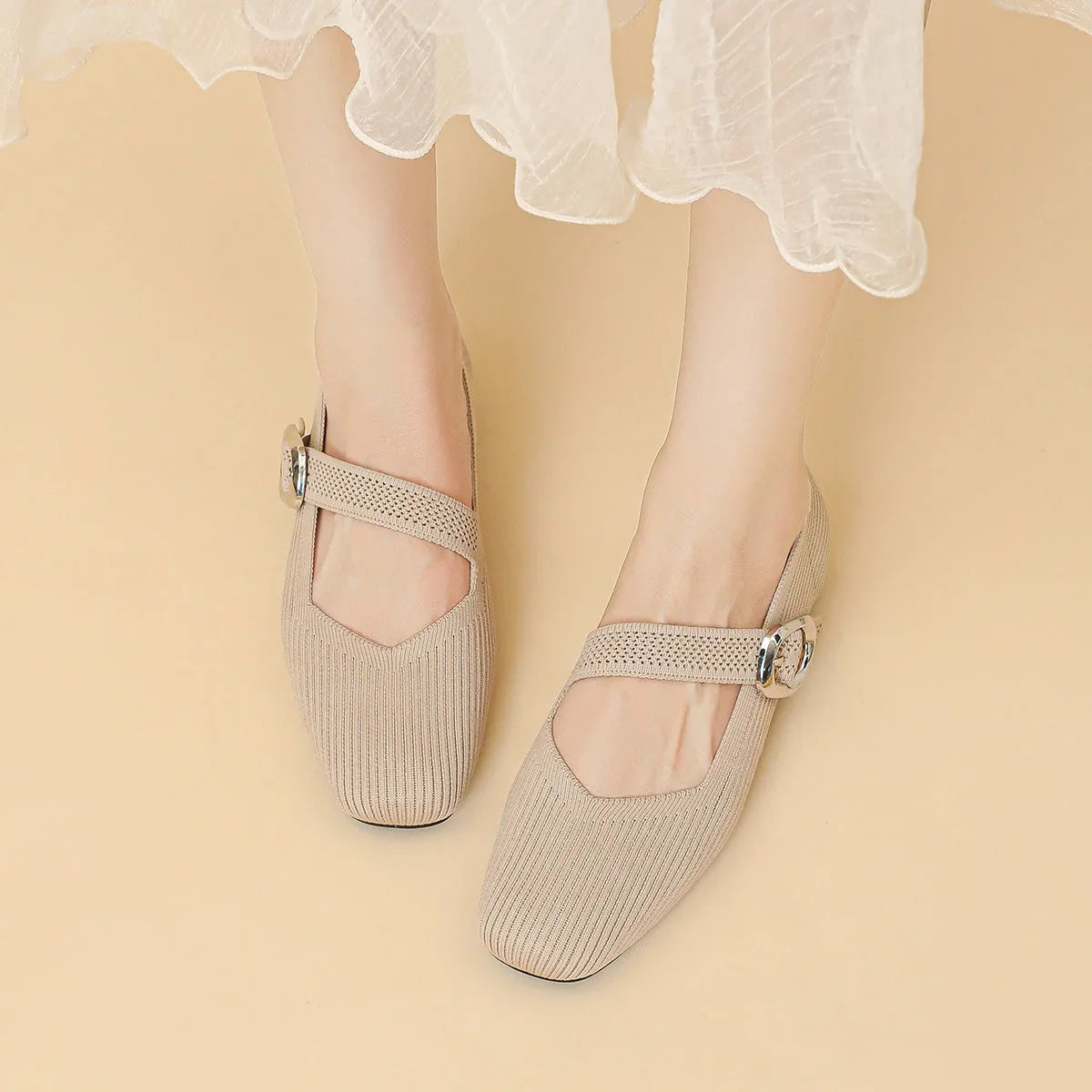 Women's Orthopedic Mary Jane Flats | Square Toe Breathable Knit Shoes