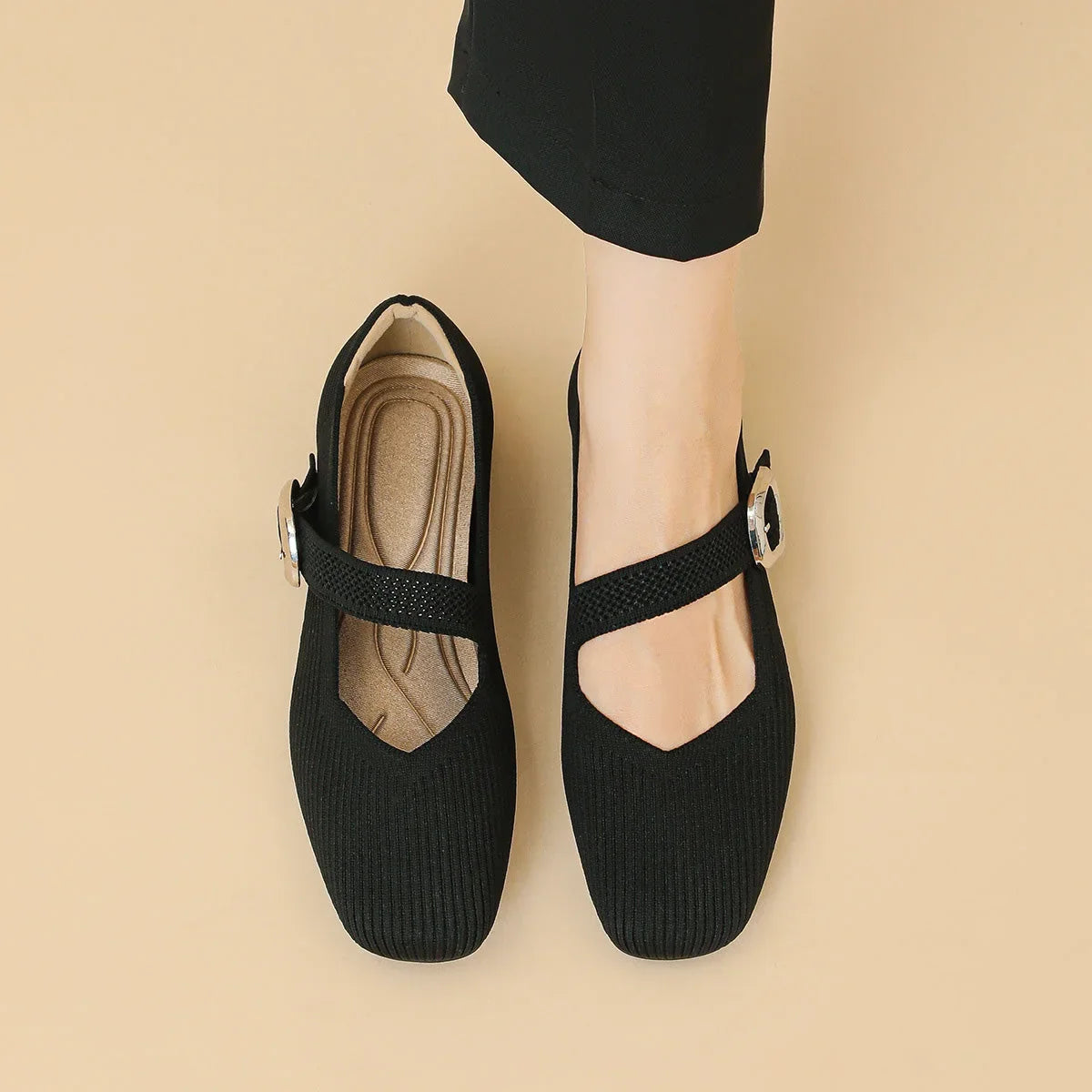 Women's Orthopedic Mary Jane Flats | Square Toe Breathable Knit Shoes